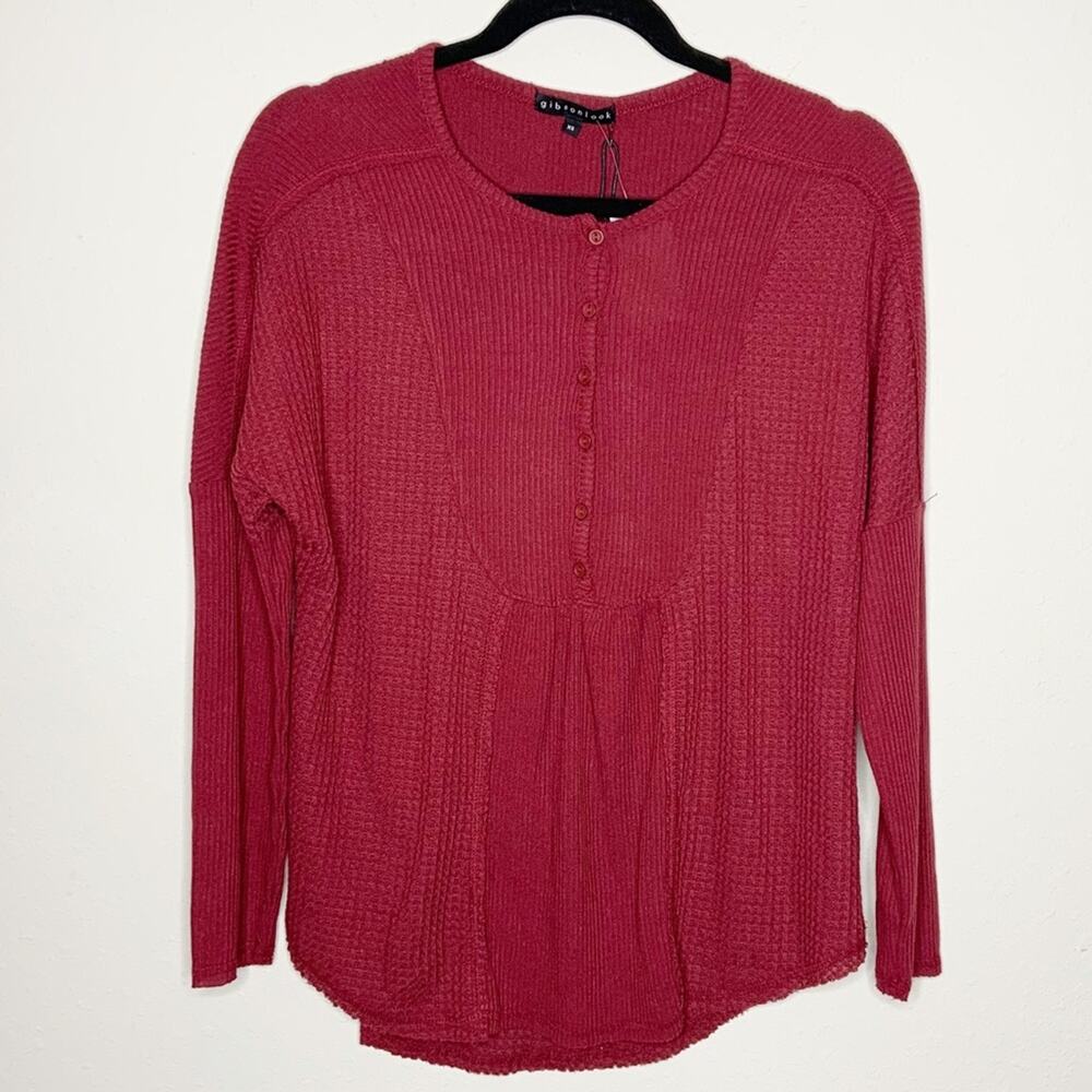 Gibsonlook Waffle Knit Button Front Top Size XS